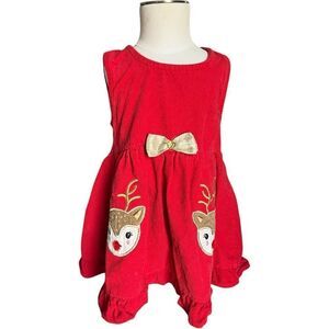 Toddler Girls Nannette Kids Reindeer Corduroy Christmas Jumper Dress - Sz 2T